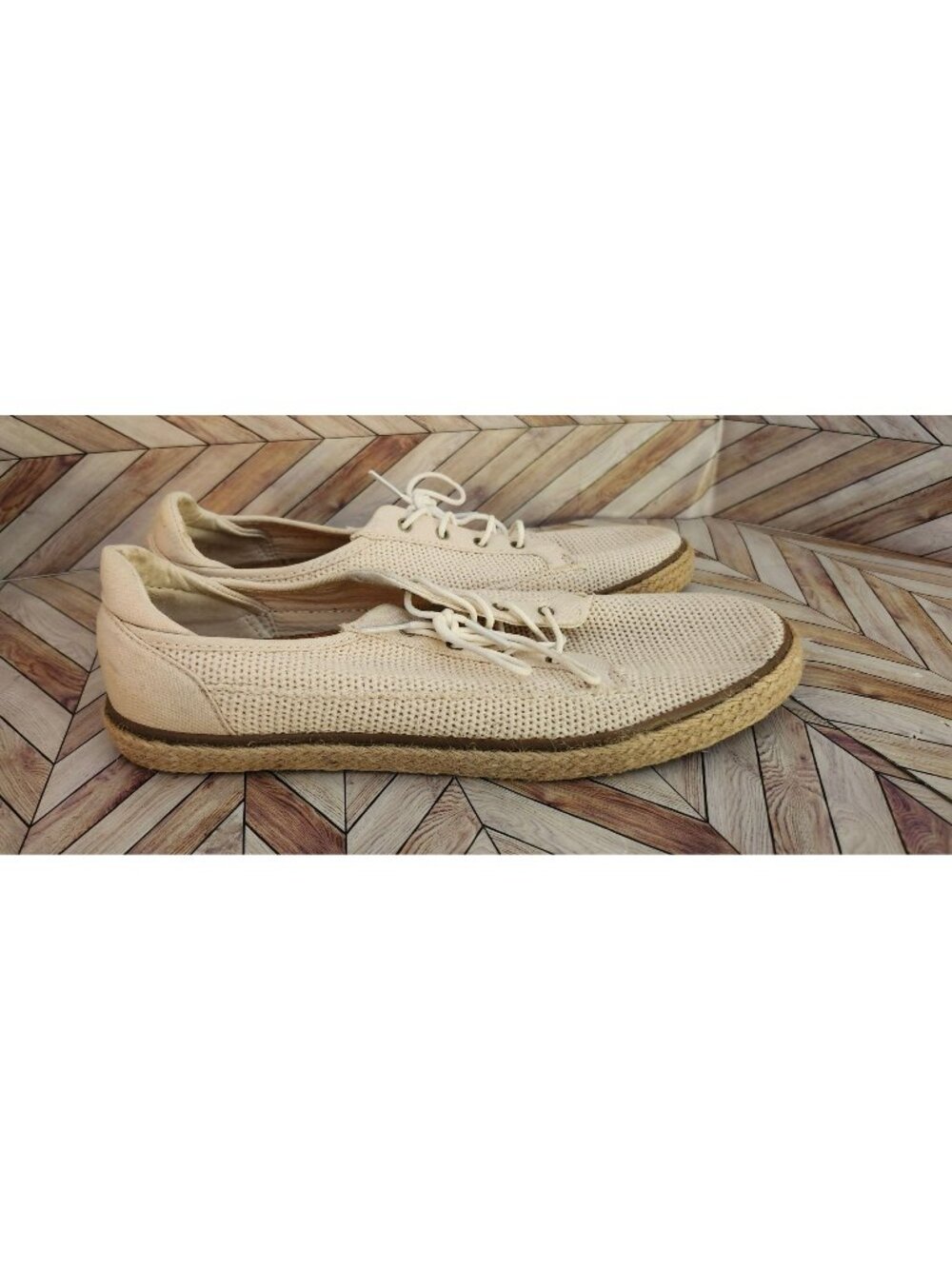 Women Reef Iris Lace Up Espadrille Boat Shoe Fabric Vintage Tan Size 9.5 40.5
